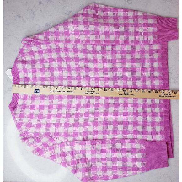 NWT J. Crew 100% Cashmere Crew Neck Sweater Gingham Pink White Women's Size XL - Picture 8 of 8